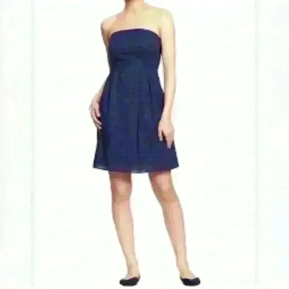 Gap strapless navy blue eyelet lace cotton dress size 8 knew length summer - Picture 1 of 7